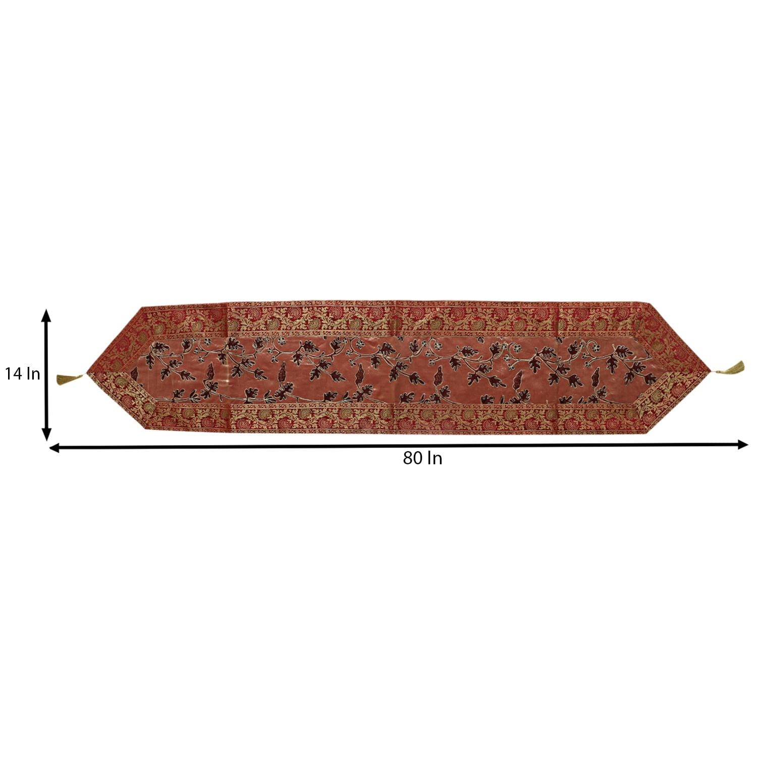 Stylo Culture Indian Dining Christmas Table Runner Extra Long 6 Ft Maroon Coffee Ethnic Brocade Bordered 72 Inch Decorative Placemat Zari Embroidered Tassels 14 Inch Wide Party Wedding Decor
