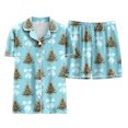 thumbnail image 5 of felwors Women Christmas Pajamas Set Silk Satin Short Sleeve Button Down Top and Shorts Plus Size Soft Sleepwear Lounge Xmas Pjs Light Blue, S, 5 of 6