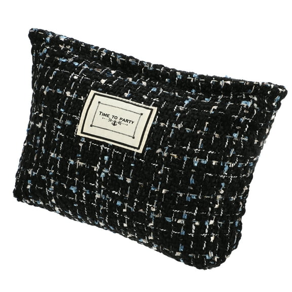 Woolen Makeup Bag Large Capacity Makeup Pouch for Coin Purse Foundations Lipsticks Brushes Black