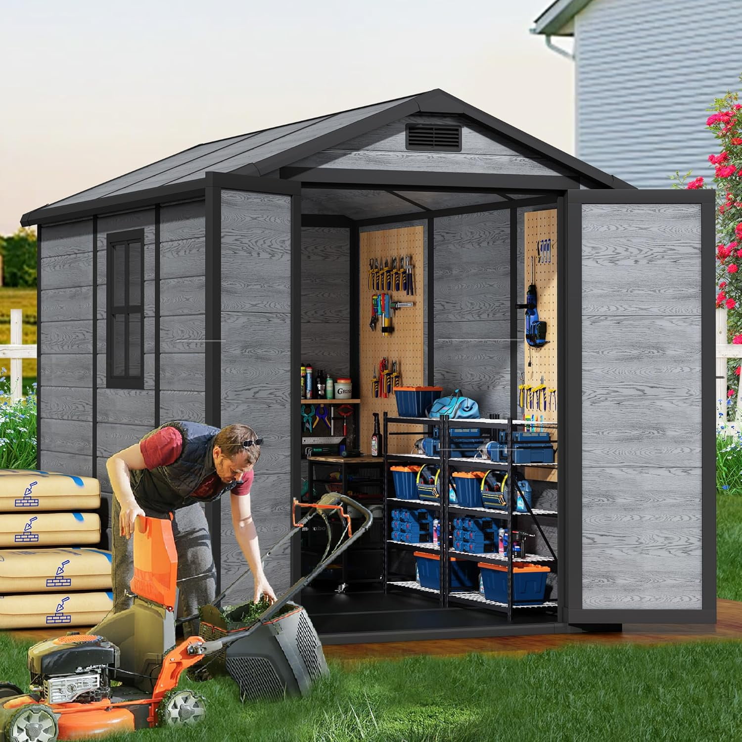 NETAJE 12'x14' Outdoor Metal Shed with Lockable Doors and Updated