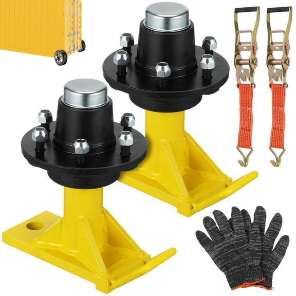2-Pack Container Wheels 6-Lug Wheel Kit, Heavy-Duty Shipping Container Axles with Ratchet Tie Down-Moves & Work Gloves