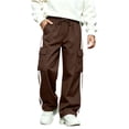 thumbnail image 2 of Kids Cargo Pants Boys Casual Side Stripe Wide Leg Elastic Waist Drawstring Trousers with Multi Pockets for Daily Outdoor, 2 of 9