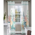 thumbnail image 4 of Nautical Coastal Sheer Curtains 84 Inch Length 2 Panels Set for Living Room/Bedroom, Summer Sea Corals Shells Starfish Green Plaid Kitchen Curtains Grommet Curtains Window Treatments 52"x84"x2, 4 of 7