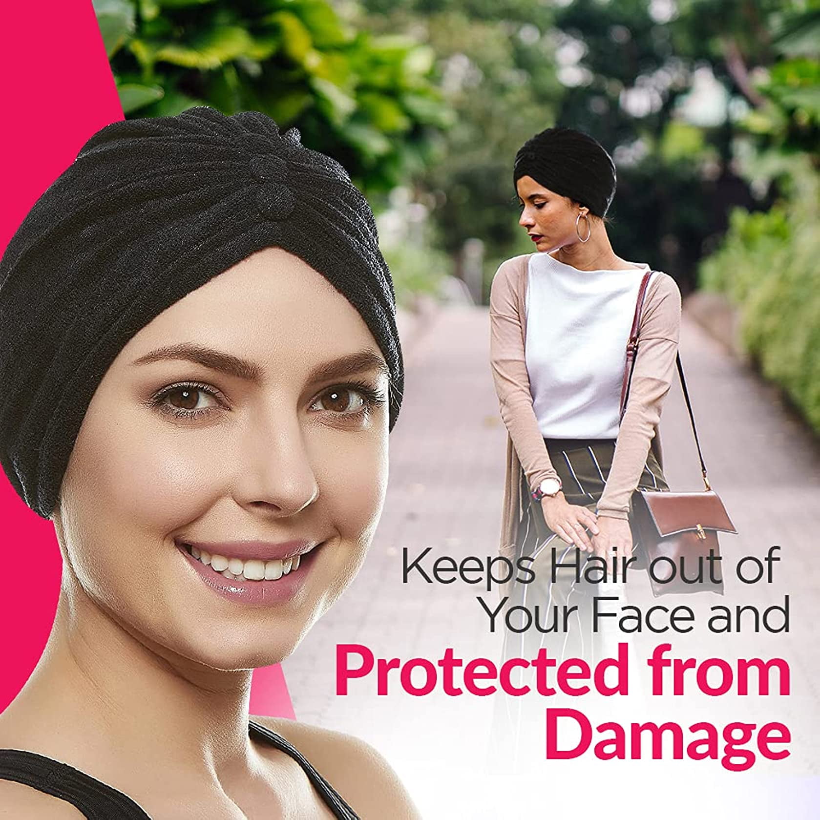 Beemo Soft Terry Cloth Turban Head Cover Hats for Adult Female - Ivory