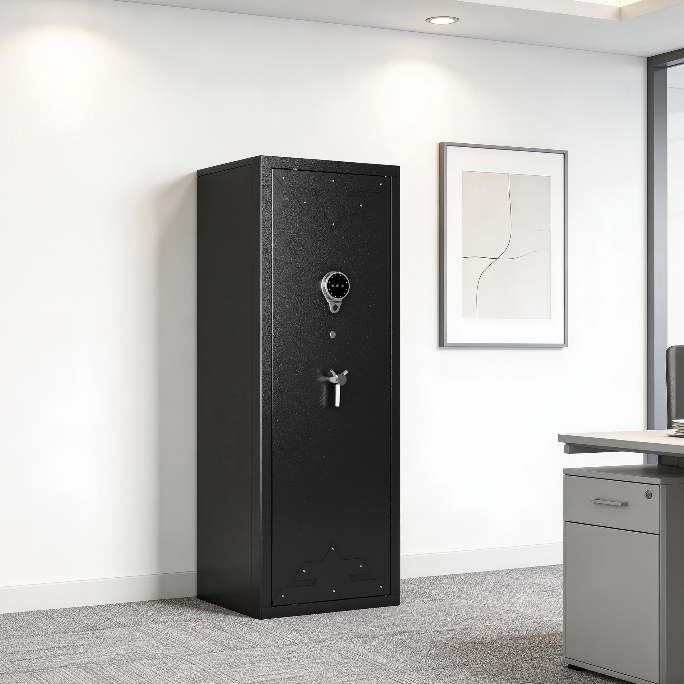 Sapital 10-15 Biometric Rifle Gun Safe, Quick Access Fingerprint Cabinet with Adjustable Gun Rack