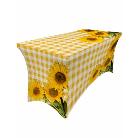 

Table Cloths for 4 foot Rectangle Tables Rustic Farm Sunflower Yellow Buffalo Plaid Stretch Washable Fitted Tablecloth Protector Picnic Table Cover for Event Wedding Party Banquet
