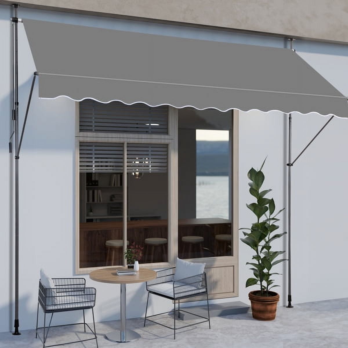 9.8x3.9FT Retractable Patio Awning – Grey Polyester Canopy, UV50+ Protection, No-Drilling Installation – for Decks, Gardens & Commercial Shading