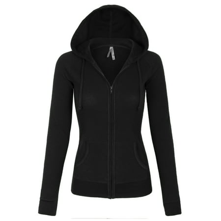 KOGMO Womens Solid Casual Basic Thermal Zip Up Hoodie