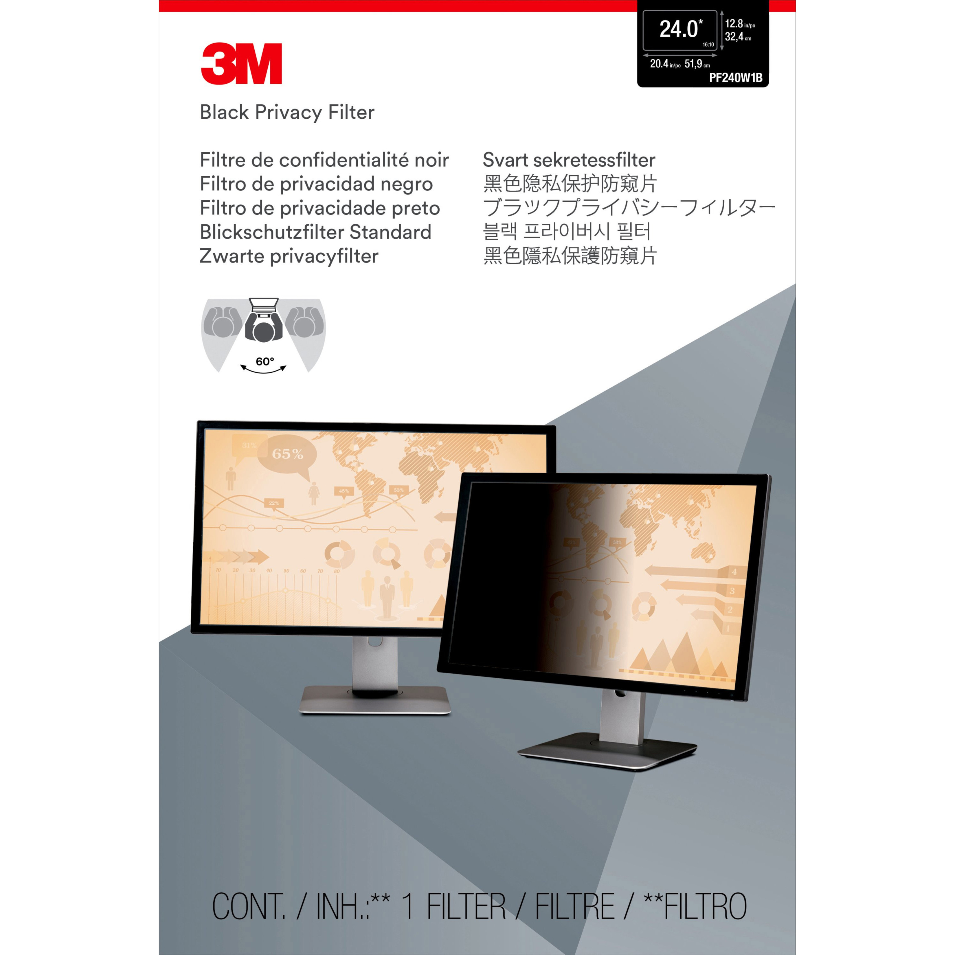 3M PF240W1B 16:10 Aspect Ratio Frameless Blackout Privacy Filter for 24 in. Monitors - image 2 of 3
