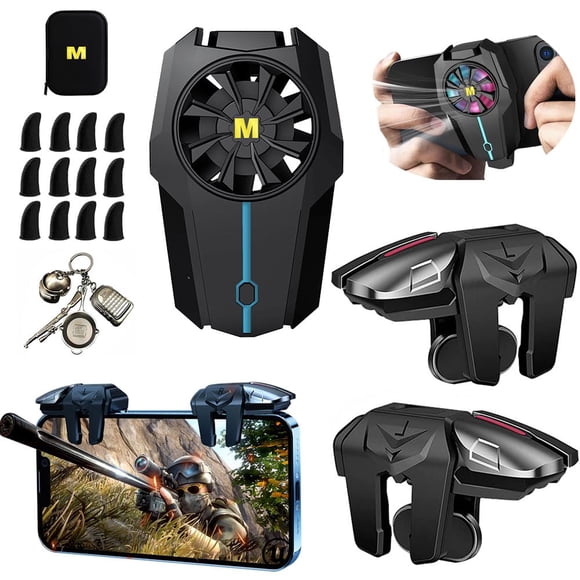 Radiador universal 17 en 1 para teléfono celular con luz LED, disipador de calor de ventilador de refrigeración para teléfono celular, 2 disparadores de control de juego móvil L2R2 para PUBG/Fortnite/