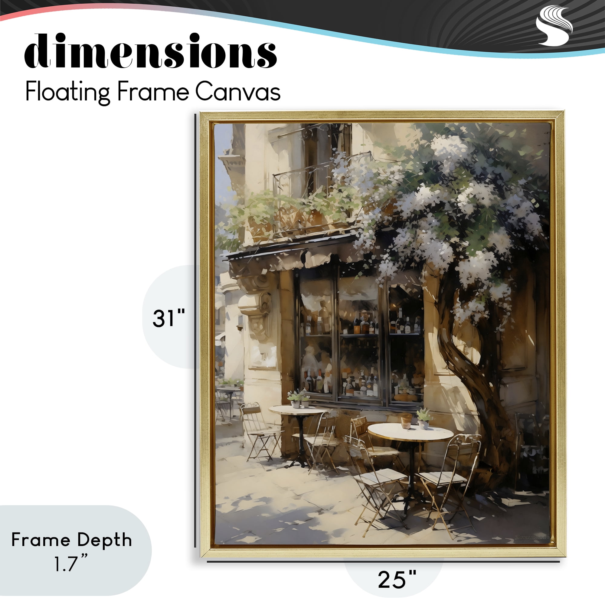 Stupell Industries Sunlit French Cafe Terrace Gold Framed Floater Canvas Wall Art, design by Creative Studio