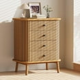 thumbnail image 1 of Commode Cannelée à 4 Tiroirs, Haute Commode Moderne, Commodes de Chambre avec Tiroirs, Design à Profil Courbé, Table d'Appoint pour Salon, Couloir, Entrée, Naturel, 1 of 7