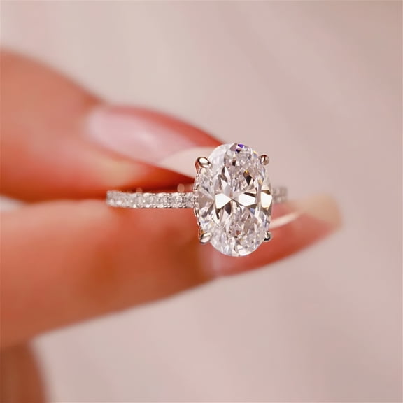 DESIGNICE Stainless Steel Rings for Women True Moissanite Diamond Ring Large Oval Egg Ring Female Pinky Ring Stainless Steel Rings for Women(Gold,7)