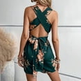 thumbnail image 5 of ZEHJUHAN Women's Deep V-Neck Floral Print Jumpsuit - Sexy Back Tie Detail Shorts Romper For Summer Dark Green，XXL, 5 of 6