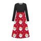 thumbnail image 1 of Vestido de manga larga con cuello redondo para niña, estampado navideño, manga larga, cuello redondo, bolsillos, falda larga informal para adultos, vestido de poliéster para niña., 1 of 5