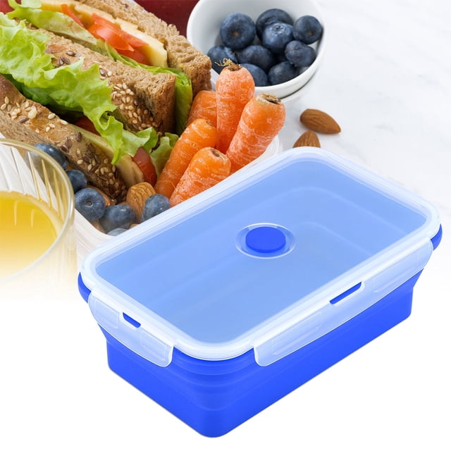 Starbun Fiambrera - 2 Colores 1200ml Rectángulo Silicona Bento Box Fiambrera Plegable Contenedor de Alimentos para microondas(Azul Marino)