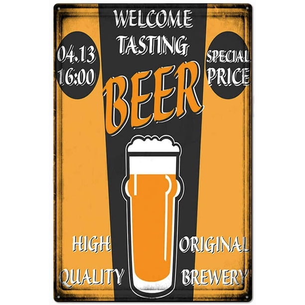 Letrero de metal de aluminio con texto "Bienvenido a la degustación de cerveza, bar, pub, hogar", póster retro vintage, letrero de metal de aluminio para el hogar, cocina, dormitorio, bar, tamaño: 12