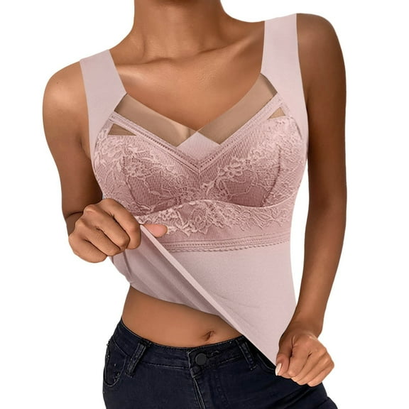 UJNDER Women's Vest with Bra Pads Padded Thickened Thermal Underwear for Autumn and Warm Outfits Beige L