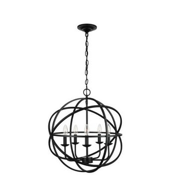 Home Decorators Collection Sarolta Sands 5-Light Black Chandelier Light Fixture with Caged Globe Metal Shade