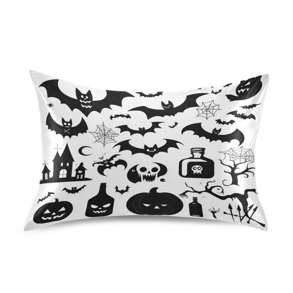 Dailycode Satin Pillow Case Standard Silk Pillow Cover for Hair and Skin Envelope Closure Pumpkins Bats Spiderweb Tree 20"x26"