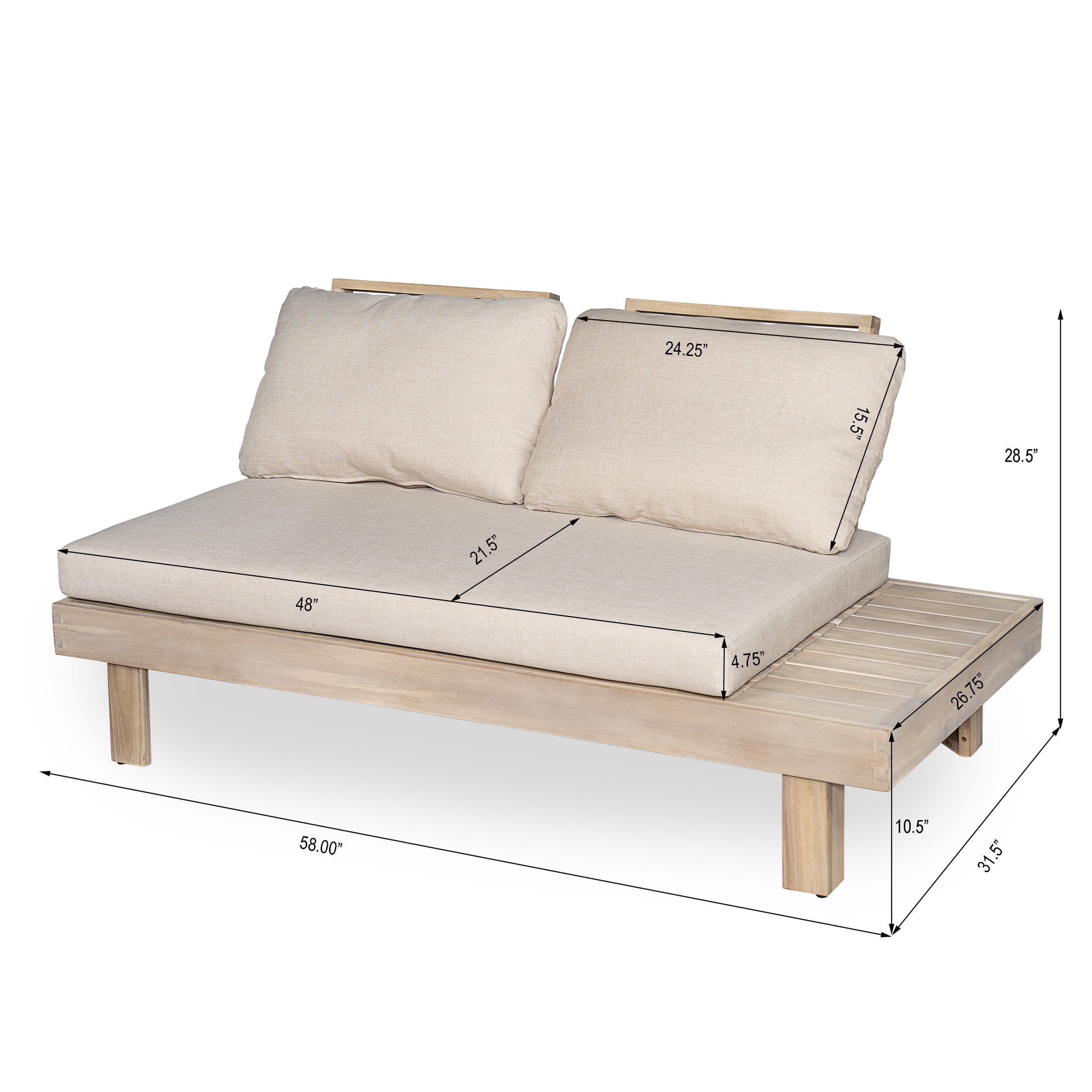 Christopher Knight Home 4-Piece Outdoor Conversation Sectional Set, Wood Frame with Cushions, Light White+Sand