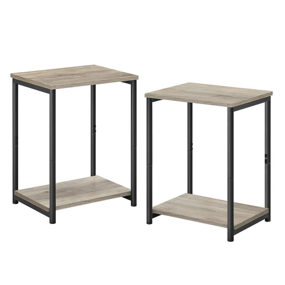 VASAGLE Juego de 2 Mesas Auxiliares, Mesitas Sofá de 2 Niveles, Mesillas de Noche, Estructura de Acero, para Salón, Dormitorio, Oficina Casa, Estilo Industrial, Greige Brezo y Negro Clásico