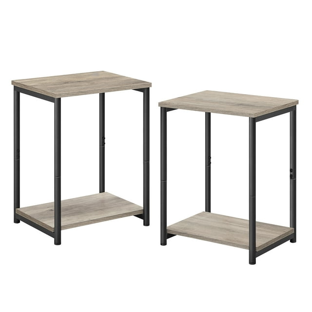 VASAGLE Juego de 2 Mesas Auxiliares, Mesitas Sofá de 2 Niveles, Mesillas de Noche, Estructura de Acero, para Salón, Dormitorio, Oficina Casa, Estilo Industrial, Greige Brezo y Negro Clásico