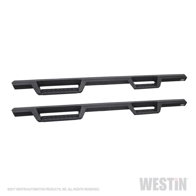 Westin Automotive Nerf Bar 56-13945 HDX; With Drop Down Steps; 3 Inch Square Straight; Powder Coated; Black; Mild Steel; With Welded End Caps; Rocker Panel Mount