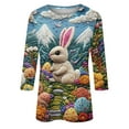 thumbnail image 4 of HAVUITYY Easter Printed Women's Sweaters, 3/111 Sleeve Crew Neck Womens Tops, Spring Going Out Easter Shirts for Women Wear & Gifts, 4 of 5