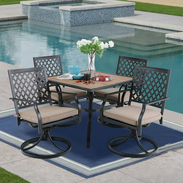 Mf Studio Metal Patio Dining Sets Club Bistro Bar Swivel Rocker Chair Thick Cushions And Larger Square Table Furniture Set Steel Frame Of 5 Com - Fortunoff Patio Chair Cushions