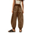 thumbnail image 4 of ManxiVoo Women Casual Wide Leg Pants with Pockets Soft Lounge Drawstring Trousers for Daily Use S Size Brown, 4 of 6