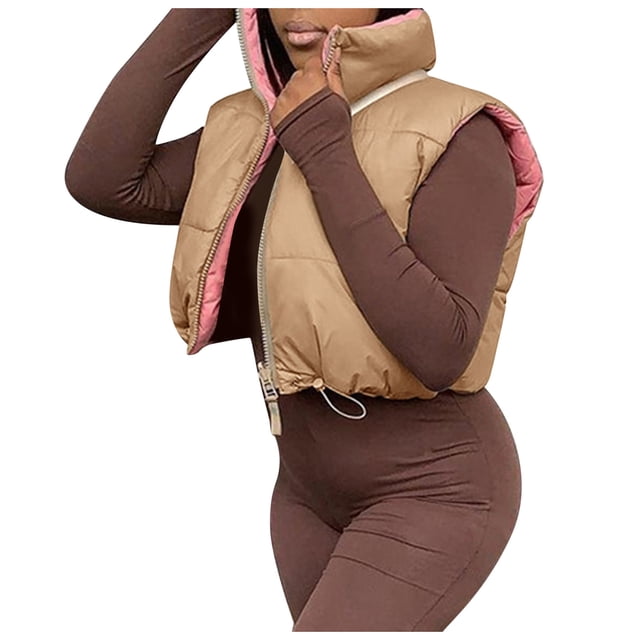 Veste Courte à Col Montant d'Hiver pour Femmes, Douce, Chaude, avec Fermeture Éclair, pour Automne et Temps Froid
