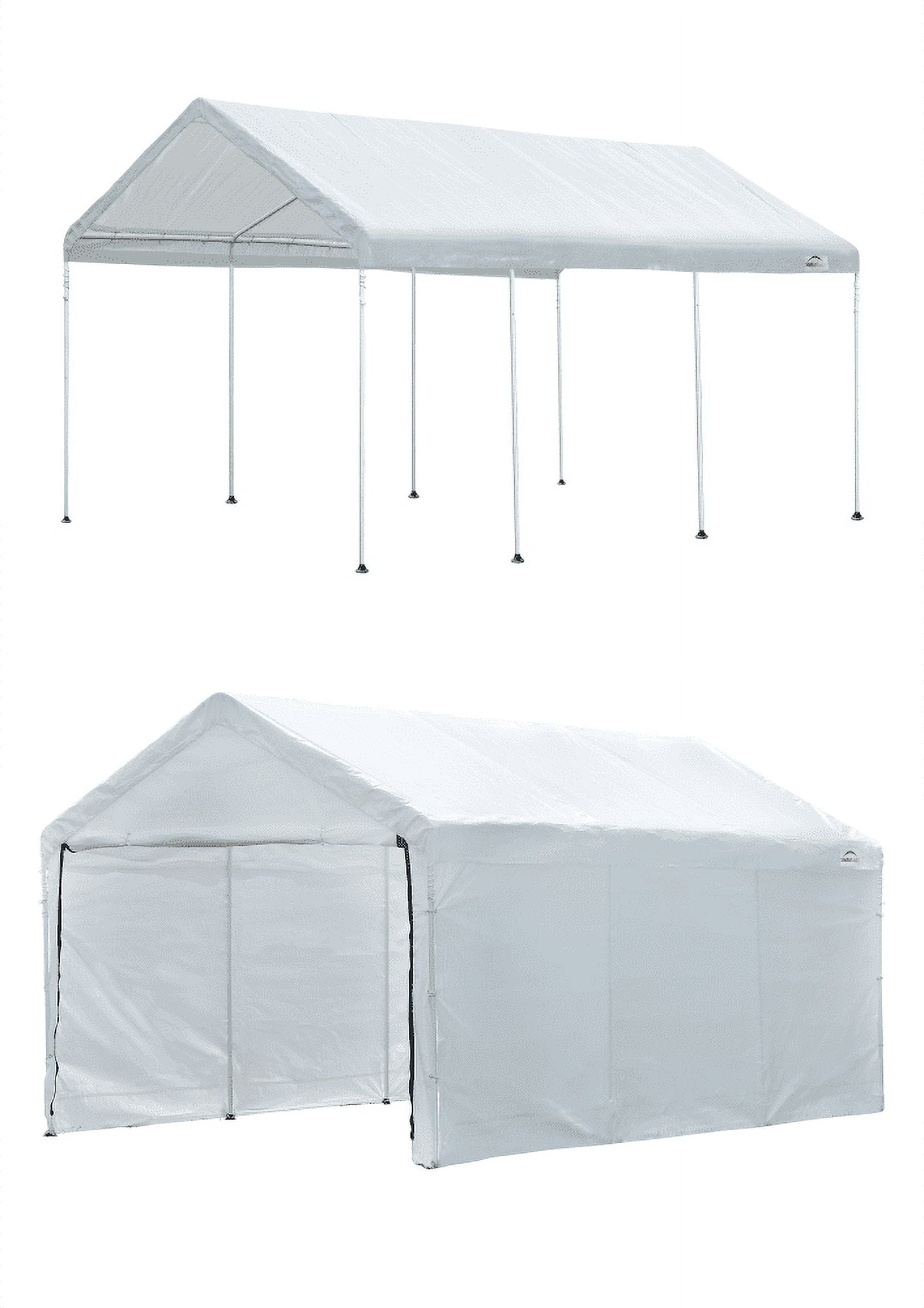 10'x20' Steel Frame Carport, Heavy Duty, White Reflective Canopy, Waterproof UV Rated, Removable Sides