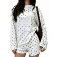 thumbnail image 2 of Women's Polka Dot Print Long Sleeve Top Elastic Waist Shorts Matching 2 Piece Loungewear Set White S, 2 of 9