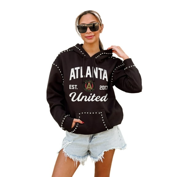 Women's Gameday Couture  Black Atlanta United FC Catch the Vibe Studded Pullover Hoodie
