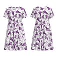 thumbnail image 3 of Bixox Robe d'Été à Manches Courtes pour Femmes Robe Ample Longueur Genou avec Poches-Violets Fleurs, 3 of 7
