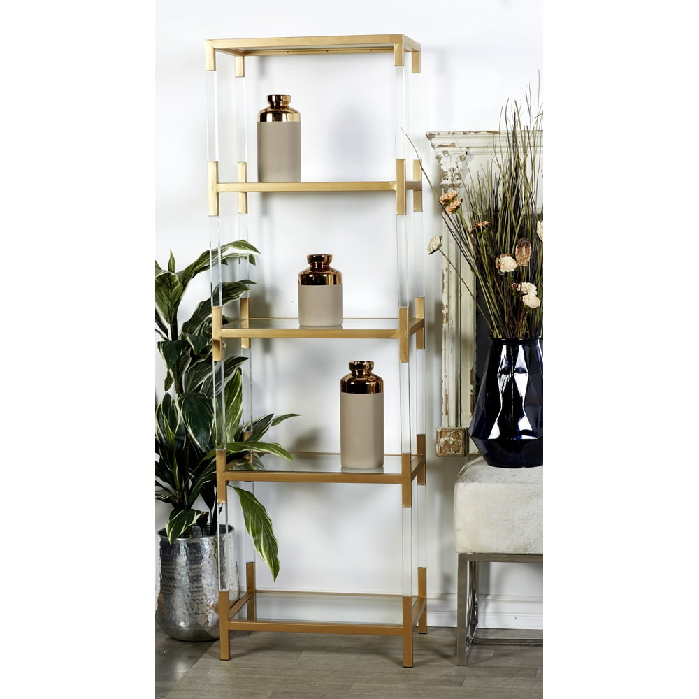 DecMode Metal Contemporary Shelving Unit, Gold, 69"H