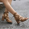 thumbnail image 6 of Lovskoo 2024 Women's High Heels Shoes Open Toe Strappy Lace Up Heels for Wedding Prom Party Gown Shoes Brown, 6 of 7