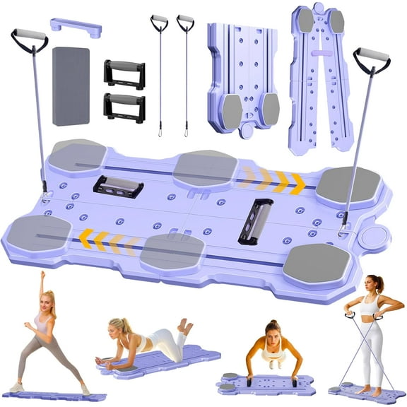 Pilates Board Reformer Machine Set, Foldable Multi-Functional Fitness Board Home Gym for Full Body Workout