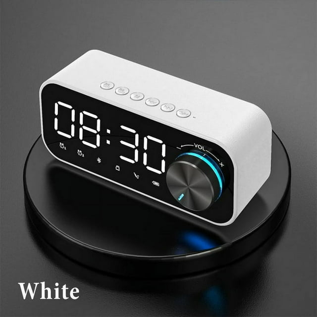 PENGXAING Réveil Sans Fil Bluetooth 5.0LED Haut-Parleur Support Carte TF Radio FM Chambre Réveil USB Affichage de l'Heure LED Double Réglage de l'Alarme Prise Type-C Câble Design