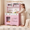 thumbnail image 2 of Wisairt Wooden Play Kitchen for Kids, Pretend Play Kitchen with Realistic Sounds & 17-Piece Accessory Set, Pink, Age 3+, 2 of 9
