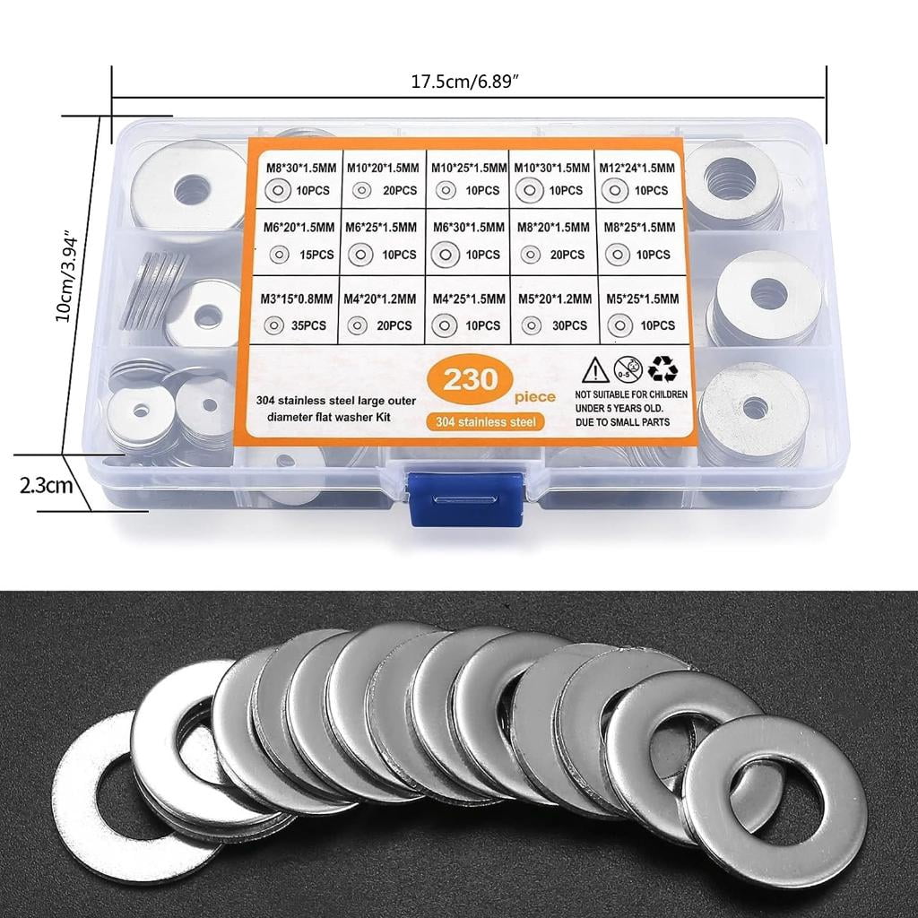 CEORPER 230PCS Box Flat Washers Stainless Washer for Secure Fastening