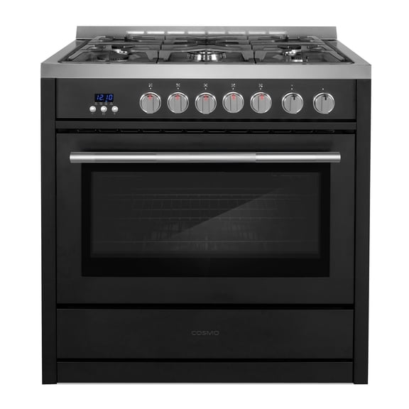 Cosmo 36 in. Nebula Collection 3.8 cu. ft. Gas Range, 5 Burners, Convection, Textured Handle, Matte Black