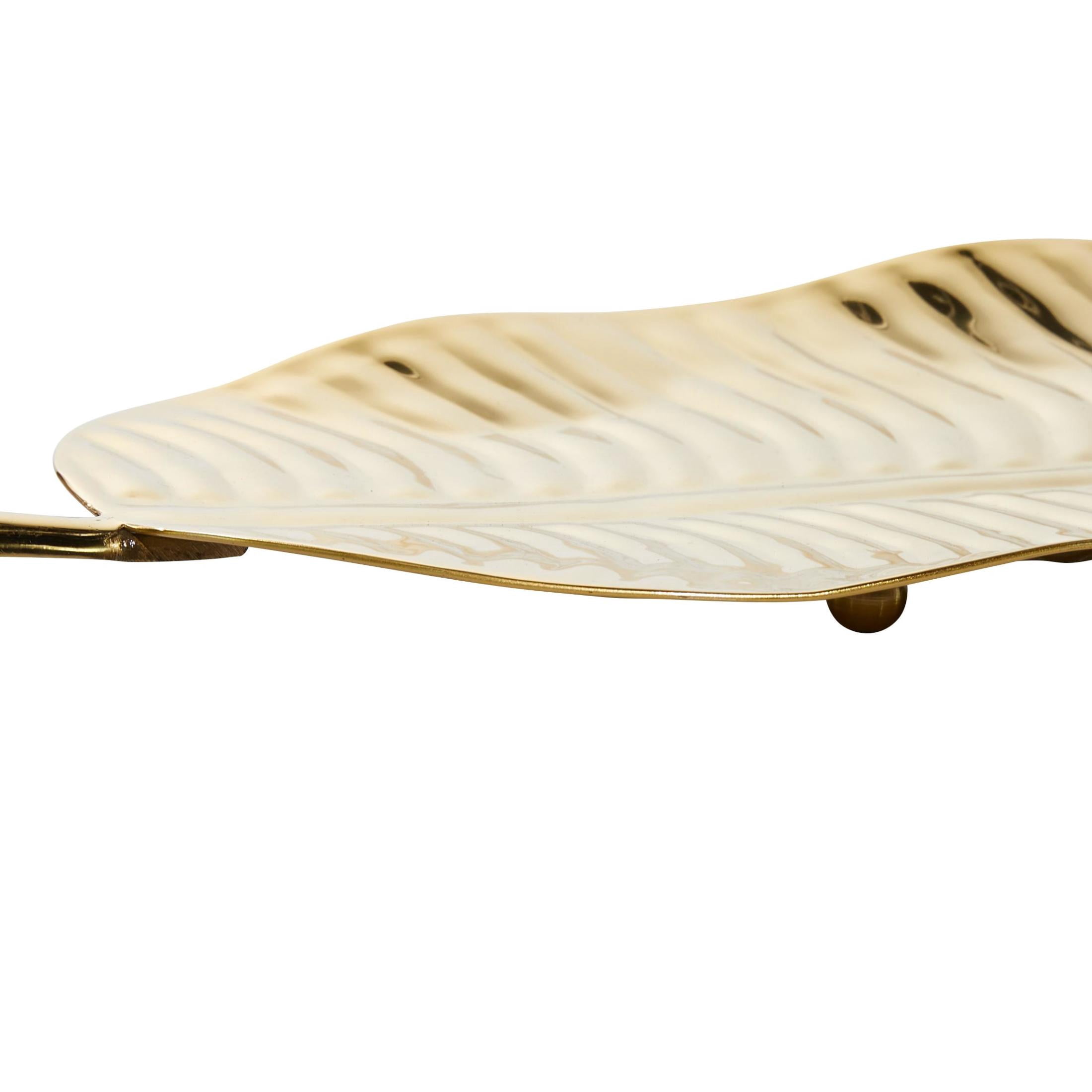 DecMode 25"W, 2"H Gold Metal Leaf Tray, 2-Pieces