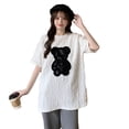 thumbnail image 1 of Women T Shirt Round Neck Embossed Letters Bear Pattern Loose Fit Lady Students Short Sleeve Top for Summer, 1 of 8