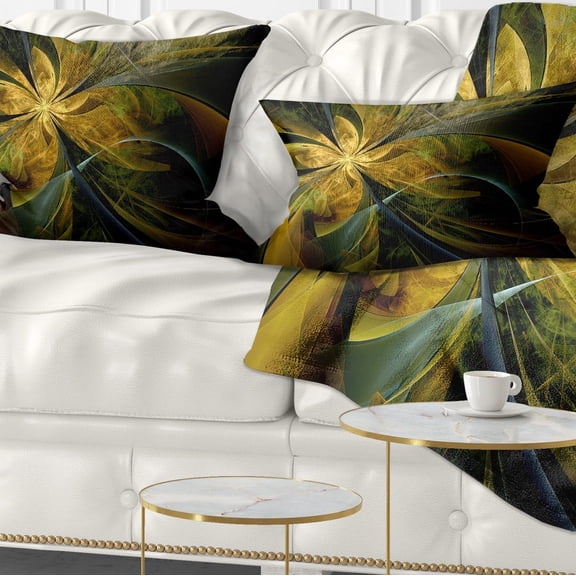 Designart 12" x 20" Contemporary and Modern Black Fractal and Flower Polyester Throw Pillow