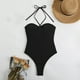 thumbnail image 4 of Conjunto de Bikini de Cintura Alta para Mujeres Color Sólido Sexy Colgantes Ajustables Bikini, Diseño de Corte Alto sin Espalda para Piscina, Playa Y Vacaciones, 4 of 5