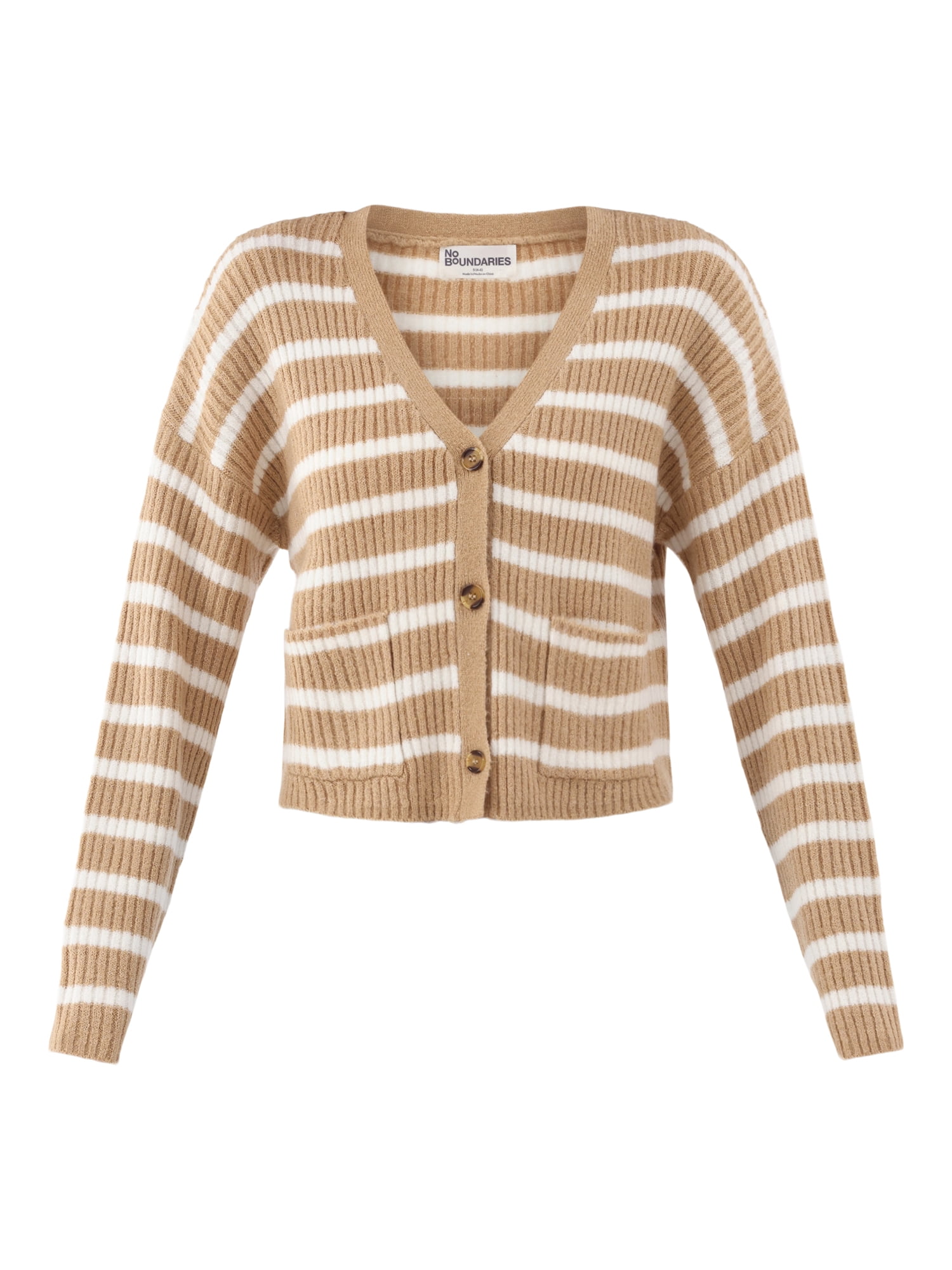 No Boundaries Button Front Ribbed Cardigan Sweater, Midweight, Women’s
