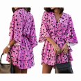 thumbnail image 4 of Women'S V-Neck Fashion Print Wavy Sleeve Skirt Dress Summer Spring Floral Boho Dress Pink XXL, 4 of 7