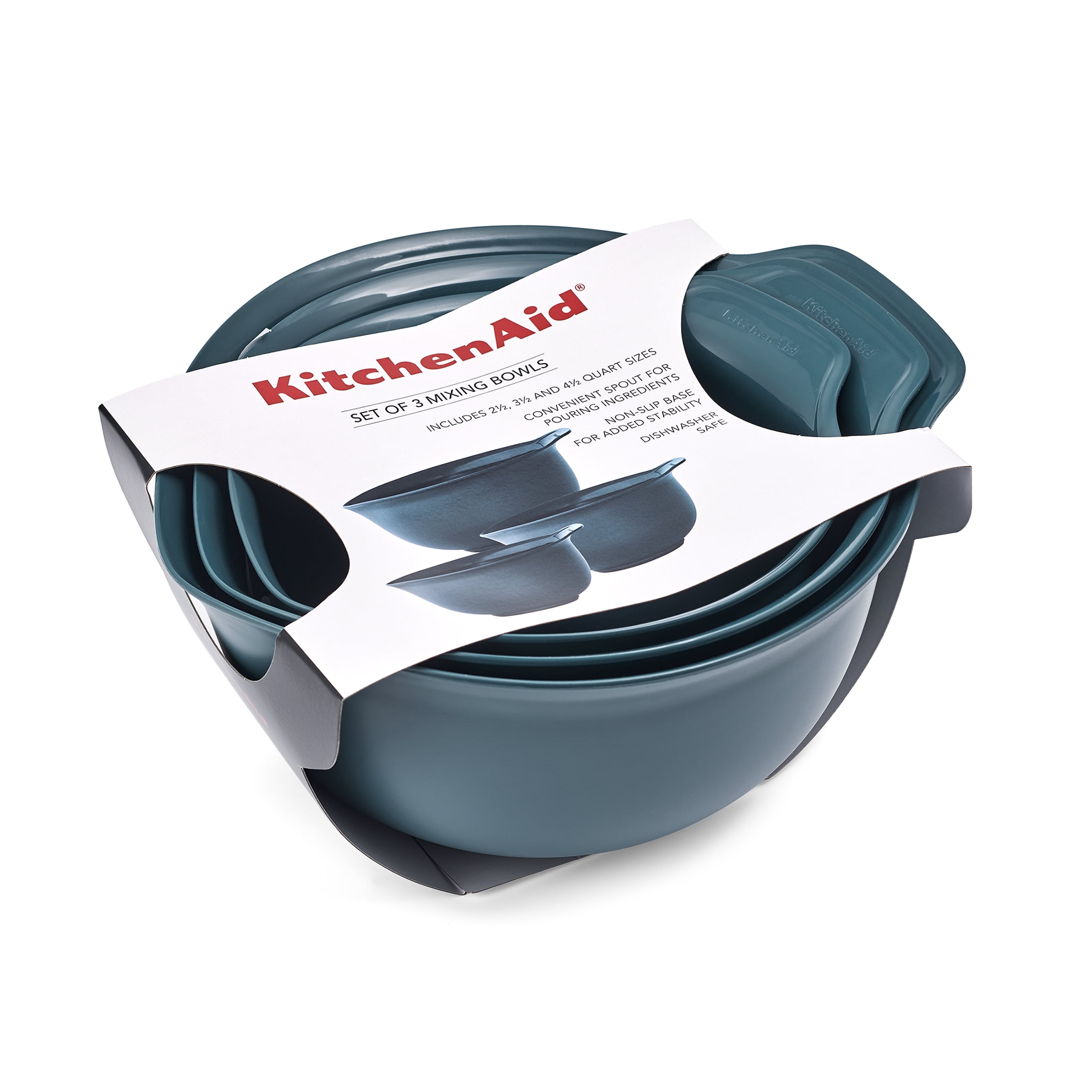 KitchenAid 3-Piece Nesting Plastic Mixing Bowls Set, Agave